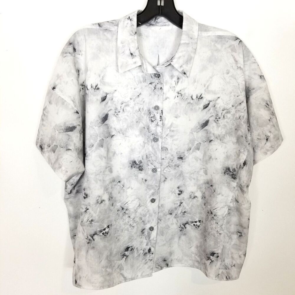Lululemon Women Full Day Ahead Short Sleeve Button Up Shirt Sz 10 Gray City Boxy